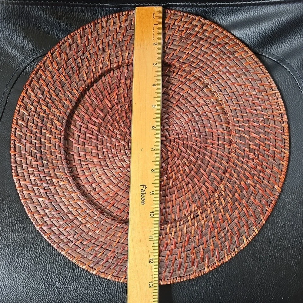 Set of 3 Woven Rattan Charger Plates Dark Brown Wicker 13 Inch Round Table Decor
